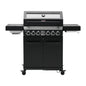 CosmoGrill 6 Burner Platinum Yamara Dark 4+2 Gas BBQ, Viewing Glass, 4 Main Burners, 1 Ceramic Sear Zone, 1 Back Grill, Cast Iron Grills & Bamboo Storage (Black)