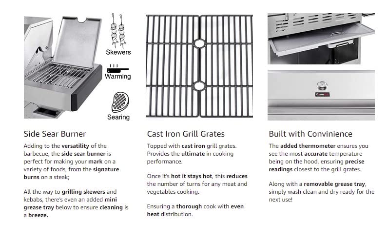CosmoGrill Platinum Stainless Steel 8 Burner 6+2 Gas BBQ Grill with Waterproof Cover, High-Performance Outdoor Barbecue for Garden Cooking