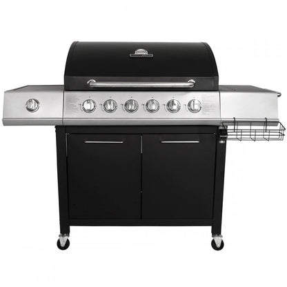 CHARLES BENTLEY 7 Burner Premium Gas BBQ Barbecue with Side Burner, Warming Rack, Double Layered Hood, Side Table, Thermometer, Utensil Hooks, Bottle Opener, And More In Black & Grey (156x109cm)