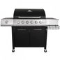 CHARLES BENTLEY 7 Burner Premium Gas BBQ Barbecue with Side Burner, Warming Rack, Double Layered Hood, Side Table, Thermometer, Utensil Hooks, Bottle Opener, And More In Black & Grey (156x109cm)