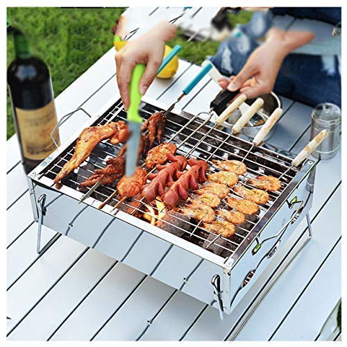 Barbecue Grill Stainless Steel Charcoal Smoker Char Broil Outdoor Barbecue Clip and Oil Brush for Camping Festival Garden Picnic Party (Silver)