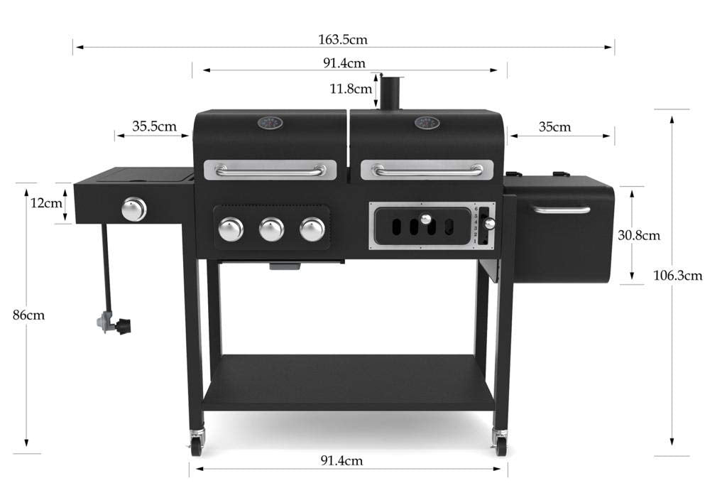 CosmoGrill Hybrid 4 Burner Barbecue DUO Dual Fuel BBQ 3+1 Gas Grill & Charcoal Smoker BBQ Grill, Built-in Thermometer, Warming Rack, Outdoor Portable Large Coal Barbecue for Home Garden Party Cooking