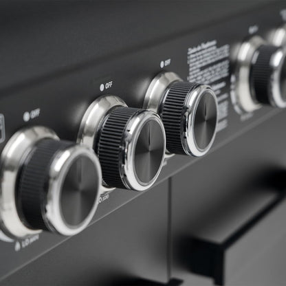 CosmoGrill 8 Burner Platinum Yamara Dark 6+2 Gas BBQ, Viewing Glass, 4 Main Burners, 1 Ceramic Sear Zone, 1 Back Grill, Cast Iron Grills & Bamboo Storage (Black)