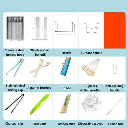 Barbecue Grill Stainless Steel Charcoal Smoker Char Broil Outdoor Barbecue Clip and Oil Brush for Camping Festival Garden Picnic Party (Silver)