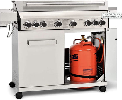 CosmoGrill Platinum Stainless Steel 8 Burner 6+2 Gas Barbecue Grill for Outdoor Use, Premium Garden Gas BBQ with Spacious Cooking Surface