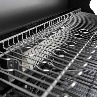 CosmoGrill 6 Burner Platinum Yamara Dark 4+2 Gas BBQ, Viewing Glass, 4 Main Burners, 1 Ceramic Sear Zone, 1 Back Grill, Cast Iron Grills & Bamboo Storage (Black)