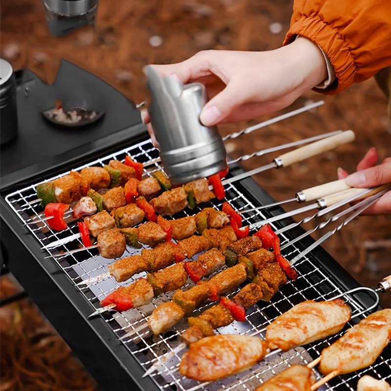 Barbeque Grill Home Outdoor Barbecue Grill Rack Portable Folding Side Pull Detachable Barbecue Stove (D Light Grey)
