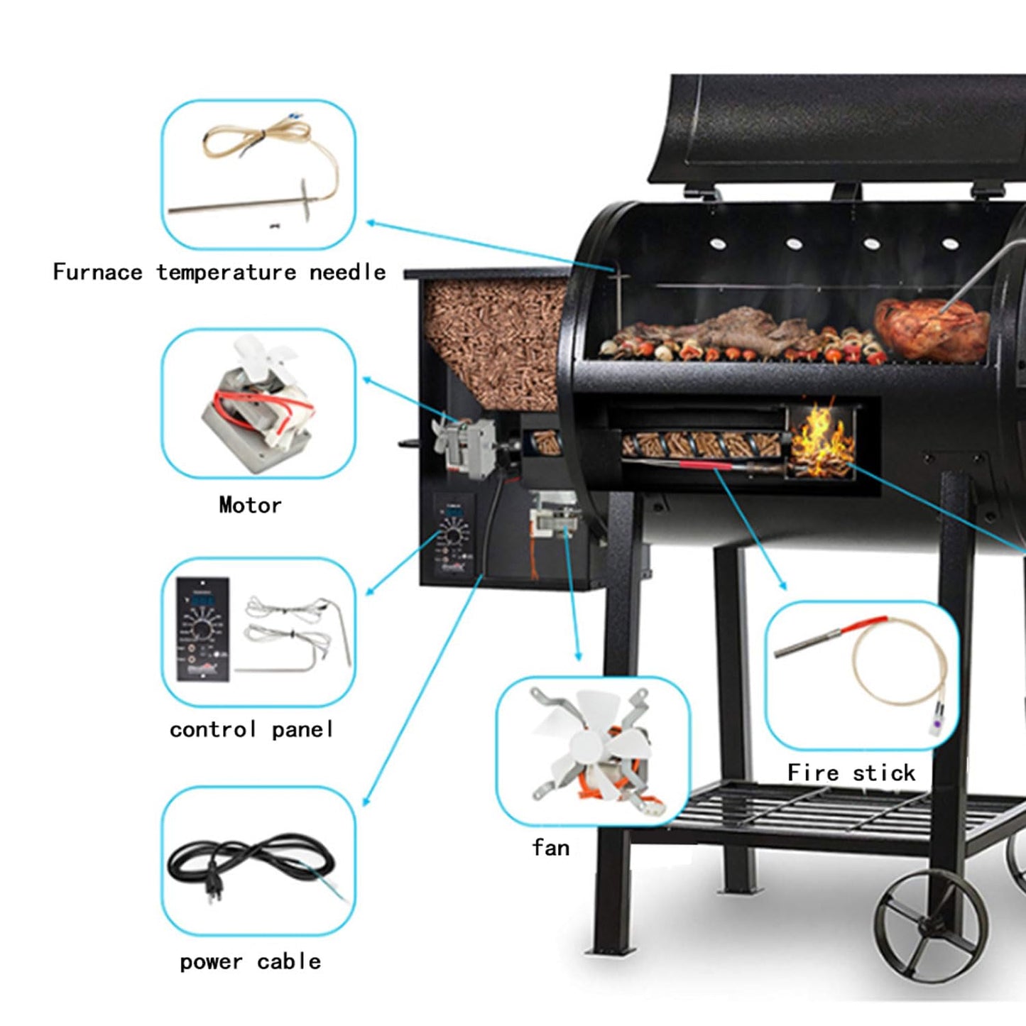 BBQ Pellet Smoker Hopper, DIY Intelligent Temperature Control Feeding Box, Pellet Pipe Feeder, Barbecue Grill Accessories Set for Grill, Smoke, Bake