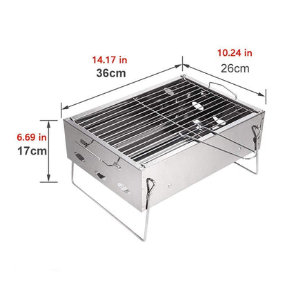 Barbecue Grill Stainless Steel Charcoal Smoker Char Broil Outdoor Barbecue Clip and Oil Brush for Camping Festival Garden Picnic Party (Silver)