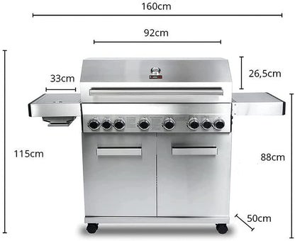 CosmoGrill Platinum Stainless Steel 8 Burner 6+2 Gas Barbecue Grill for Outdoor Use, Premium Garden Gas BBQ with Spacious Cooking Surface