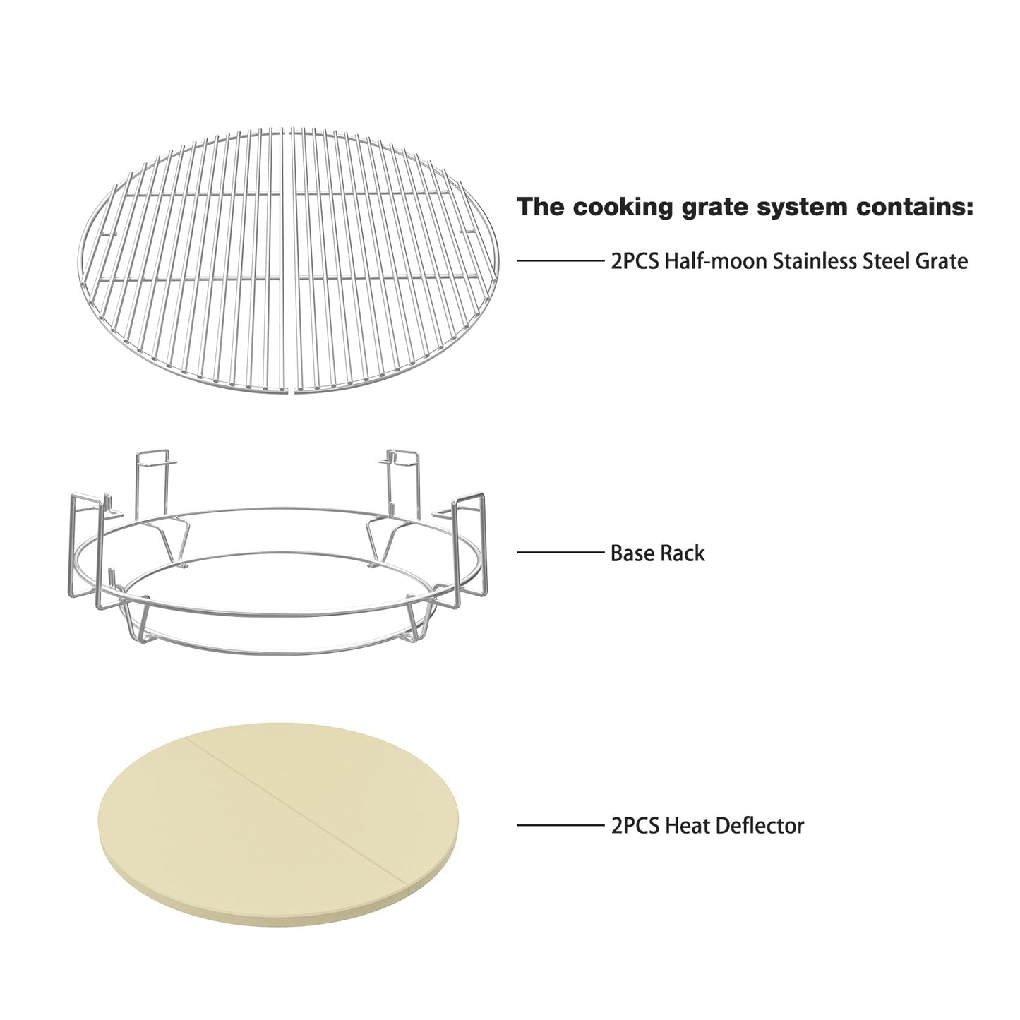 only fire BBQ Cooking Grate System Flexible Grilling Rack with Heat Deflector for Char-Griller AKORN Kamado Charcoal Grill & Smoker