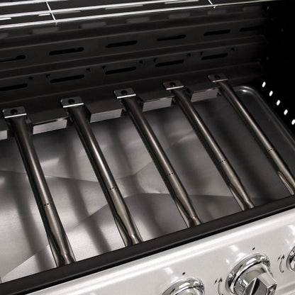 CHARLES BENTLEY 7 Burner Premium Gas BBQ Barbecue with Side Burner, Warming Rack, Double Layered Hood, Side Table, Thermometer, Utensil Hooks, Bottle Opener, And More In Black & Grey (156x109cm)