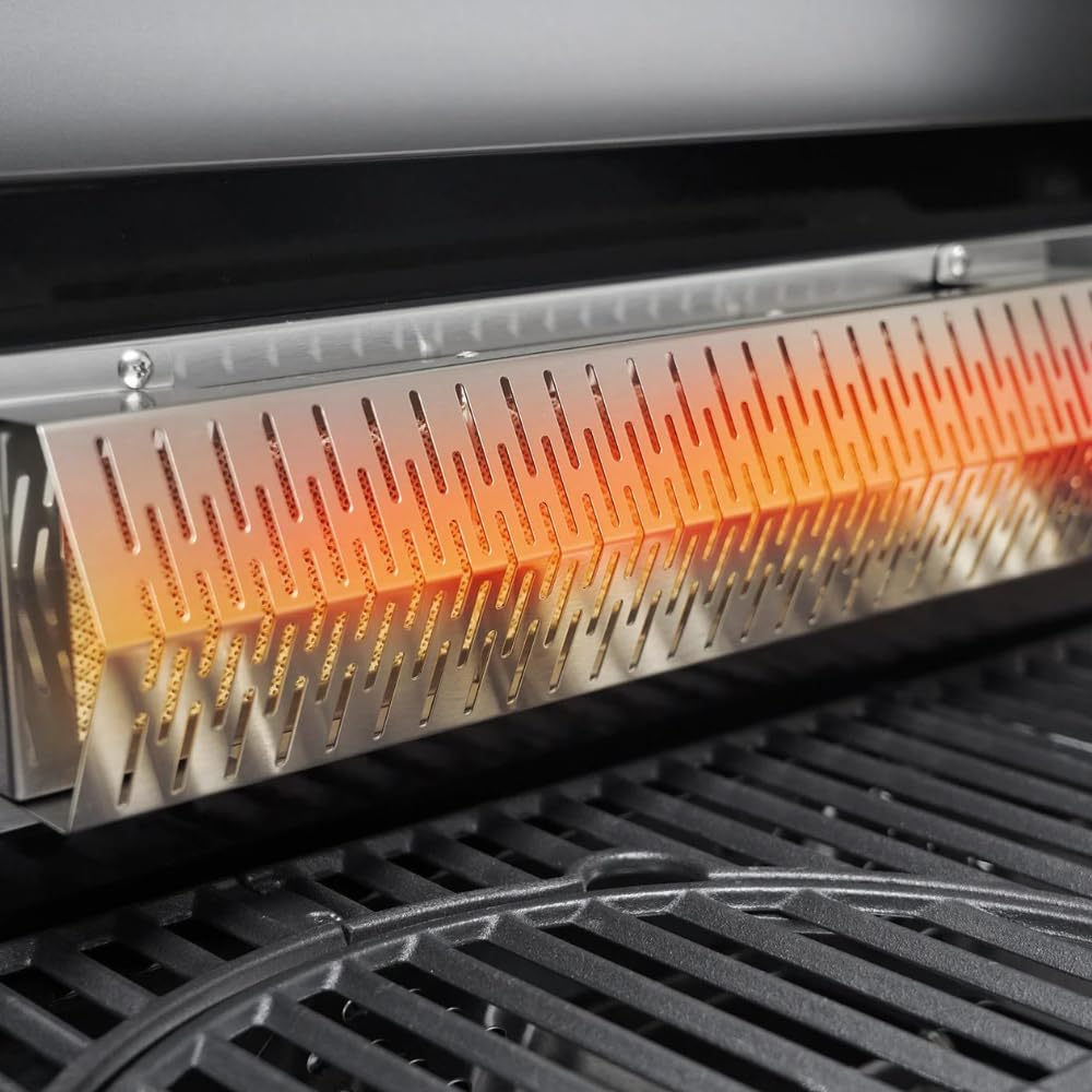 CosmoGrill 6 Burner Platinum Yamara Dark 4+2 Gas BBQ, Viewing Glass, 4 Main Burners, 1 Ceramic Sear Zone, 1 Back Grill, Cast Iron Grills & Bamboo Storage (Black)