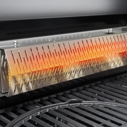 CosmoGrill 6 Burner Platinum Yamara Dark 4+2 Gas BBQ, Viewing Glass, 4 Main Burners, 1 Ceramic Sear Zone, 1 Back Grill, Cast Iron Grills & Bamboo Storage (Black)