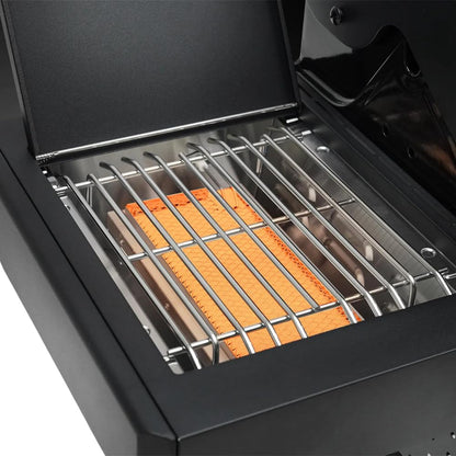 CosmoGrill 6 Burner Platinum Yamara Dark 4+2 Gas BBQ, Viewing Glass, 4 Main Burners, 1 Ceramic Sear Zone, 1 Back Grill, Cast Iron Grills & Bamboo Storage (Black)