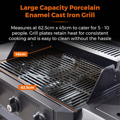 Tower T978525 Stealth Pro 4 Burner 3+1 Gas BBQ with Rotisserie Kit, Including Side Burner, Built-in Thermometer and Waterproof Cover, Black