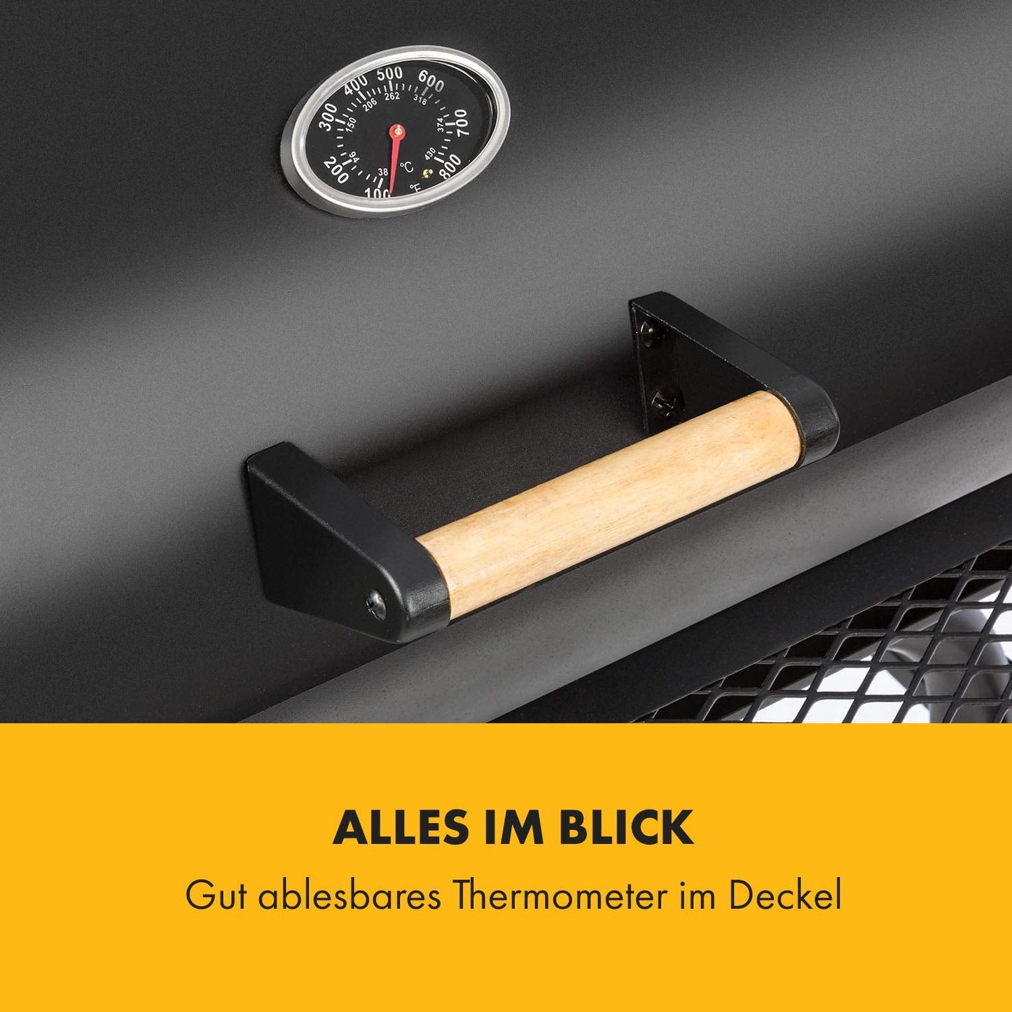 Klarstein Beef Brisket Smoker Grill - Charcoal Grill/Smoker , Stainless Steel Grill , Thermometer in Lid , Two Separate Grill Chambers , Simultaneous Smoking/Grilling , 2 Large Wheels , Black