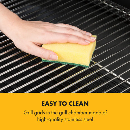 Klarstein Beef Brisket Smoker Grill - Charcoal Grill/Smoker , Stainless Steel Grill , Thermometer in Lid , Two Separate Grill Chambers , Simultaneous Smoking/Grilling , 2 Large Wheels , Black