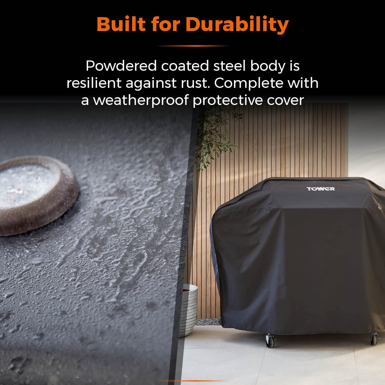 Tower T978525 Stealth Pro 4 Burner 3+1 Gas BBQ with Rotisserie Kit, Including Side Burner, Built-in Thermometer and Waterproof Cover, Black