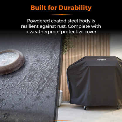 Tower T978525 Stealth Pro 4 Burner 3+1 Gas BBQ with Rotisserie Kit, Including Side Burner, Built-in Thermometer and Waterproof Cover, Black