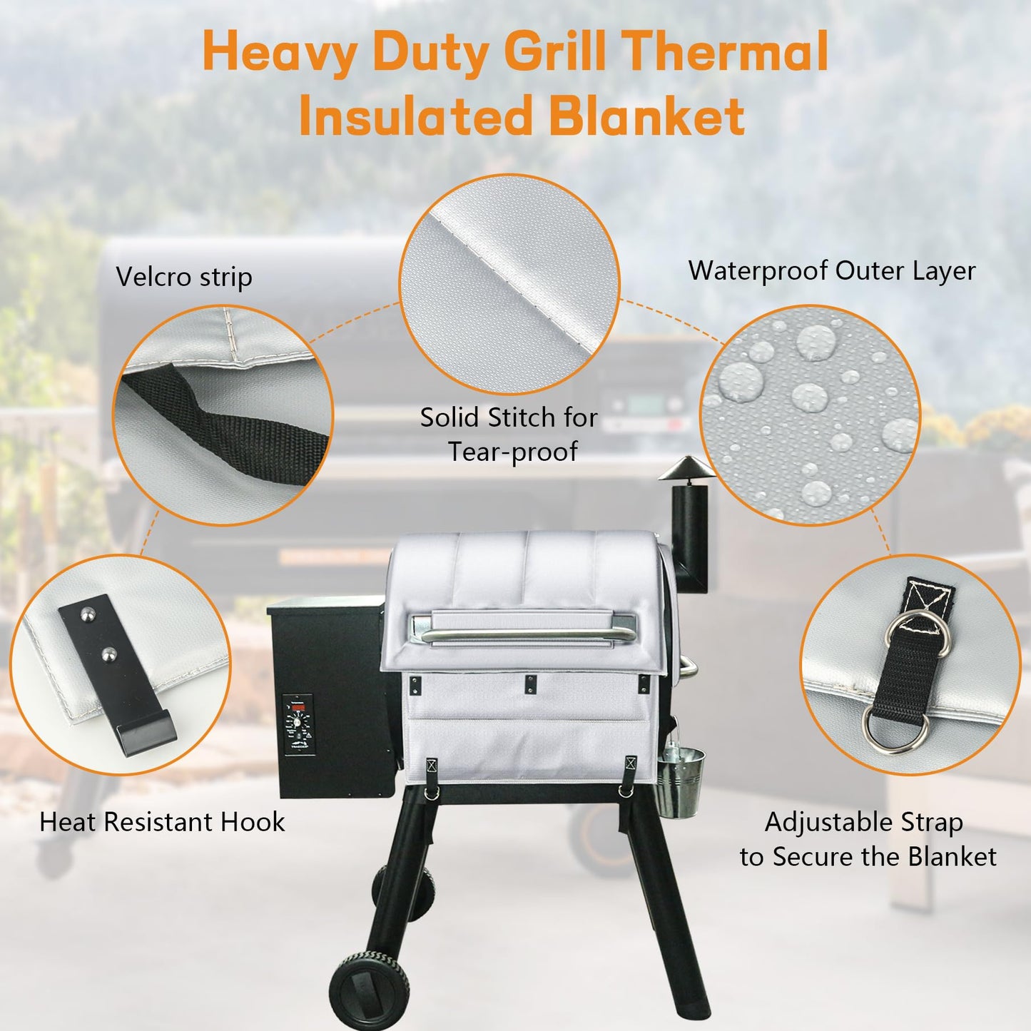 Insulation Blanket for Traeger Pro 22,Pro 575,Tailgater 20,Ironwood 650 and Lil' Tex Elite Wood Pellet Smoker Grill,BAC626 Pro 22/575 Insulation Blanket Grill Accessory for Winter Smoking,Silver