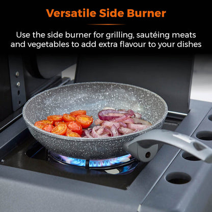 Tower T978525 Stealth Pro 4 Burner 3+1 Gas BBQ with Rotisserie Kit, Including Side Burner, Built-in Thermometer and Waterproof Cover, Black