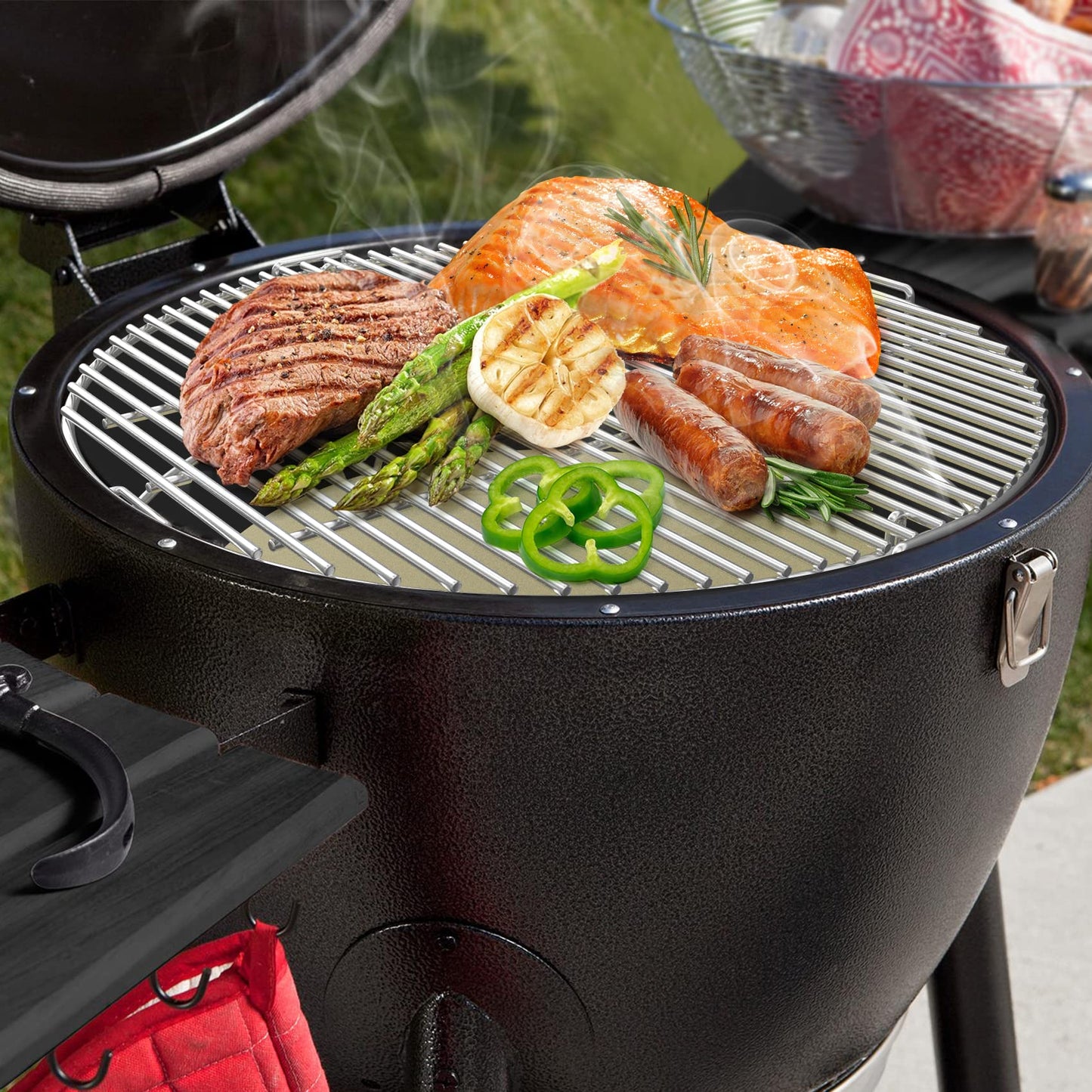 only fire BBQ Cooking Grate System Flexible Grilling Rack with Heat Deflector for Char-Griller AKORN Kamado Charcoal Grill & Smoker