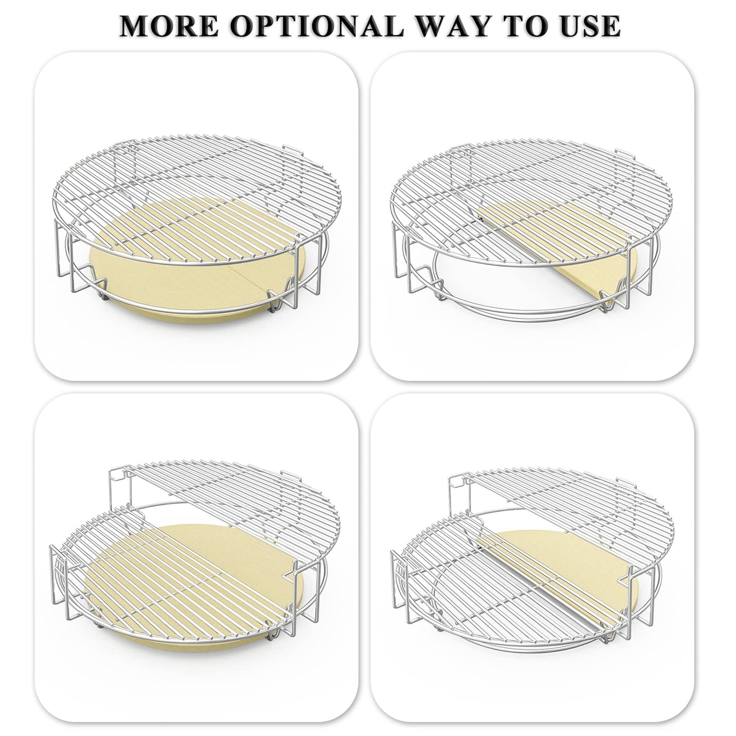 only fire BBQ Cooking Grate System Flexible Grilling Rack with Heat Deflector for Char-Griller AKORN Kamado Charcoal Grill & Smoker